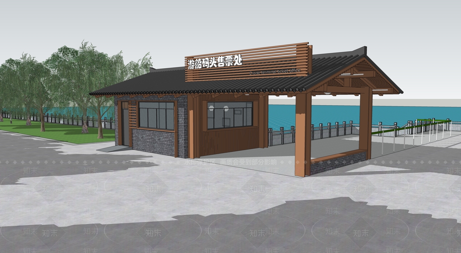 新中式售票处SU模型下载【ID:1132944160】