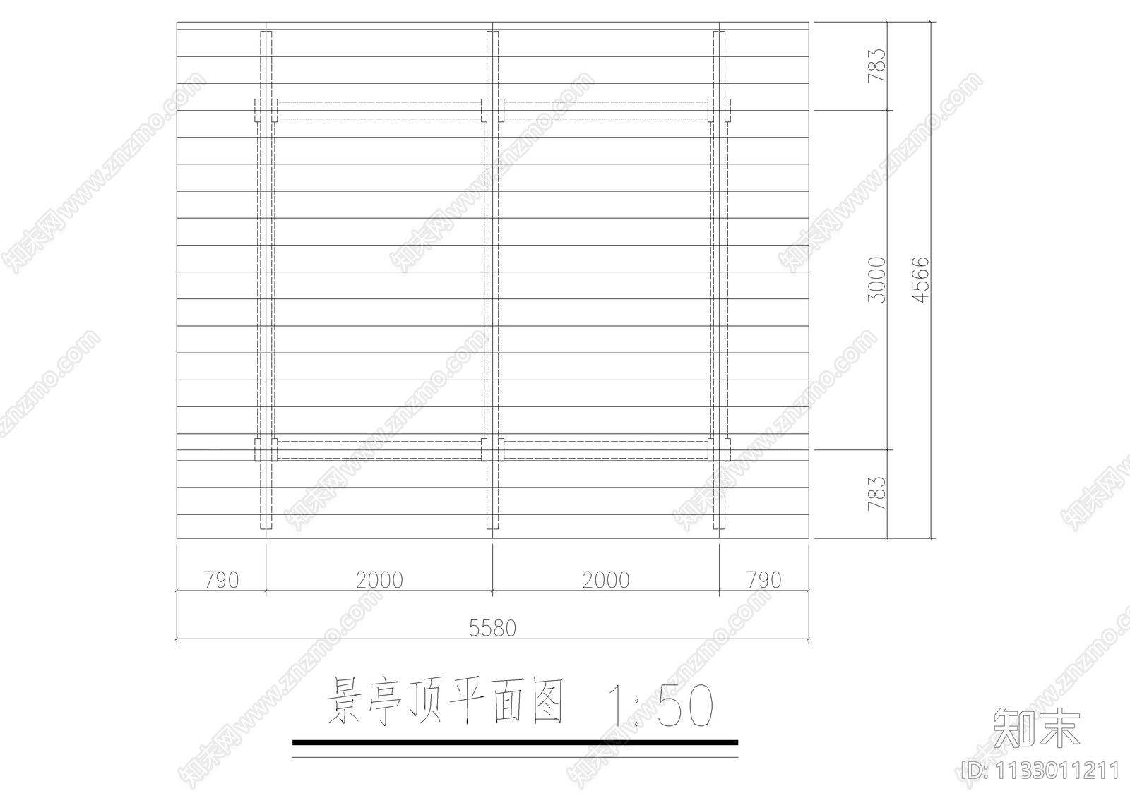 钢结构弧形木顶四方景亭详图cad施工图下载【ID:1133011211】