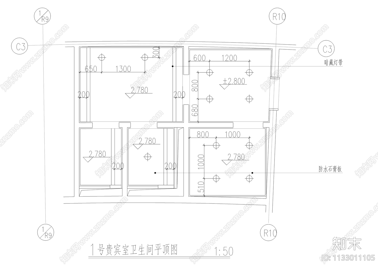 四套贵宾卫生间装修cad施工图下载【ID:1133011105】