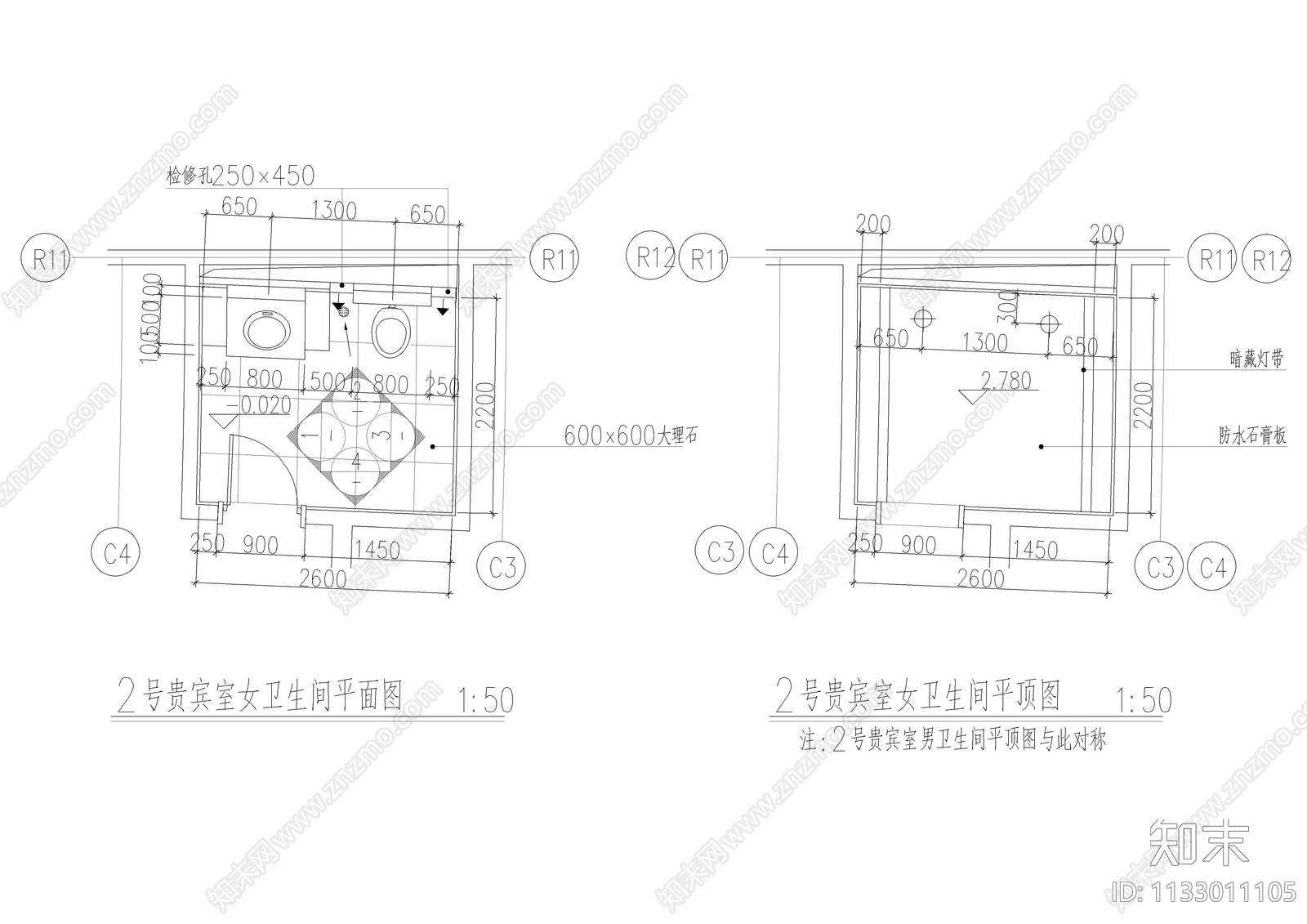 四套贵宾卫生间装修cad施工图下载【ID:1133011105】