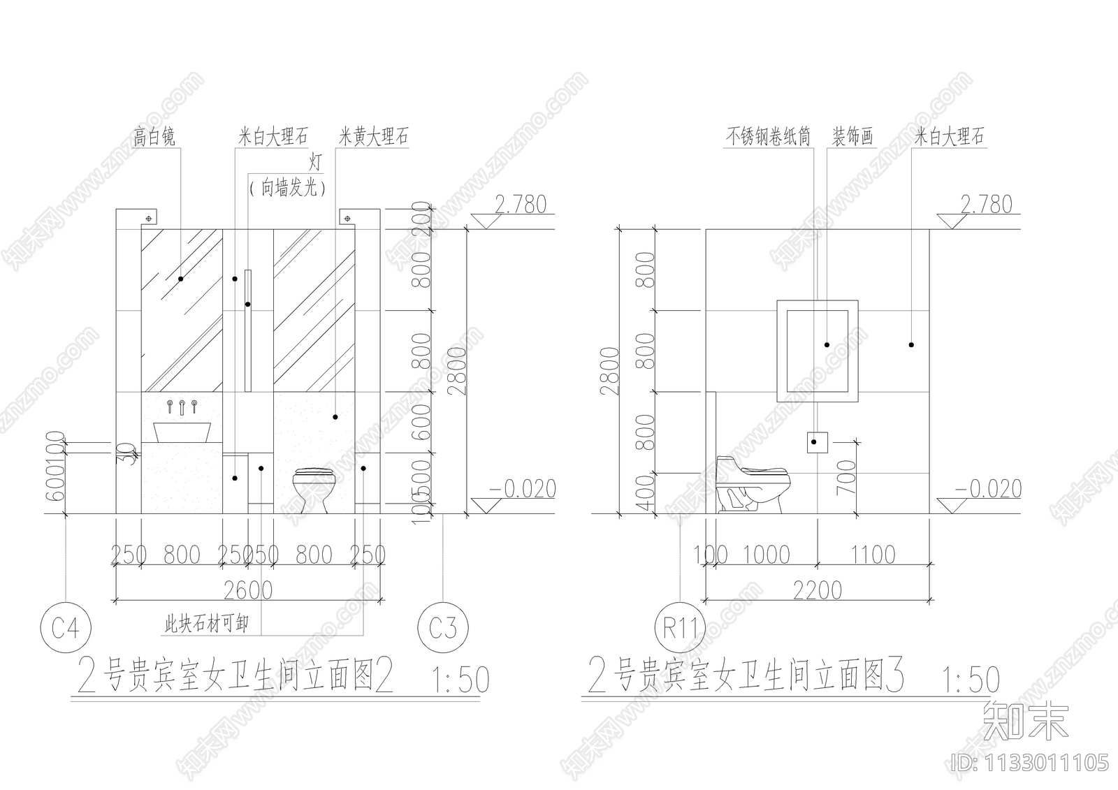 四套贵宾卫生间装修cad施工图下载【ID:1133011105】