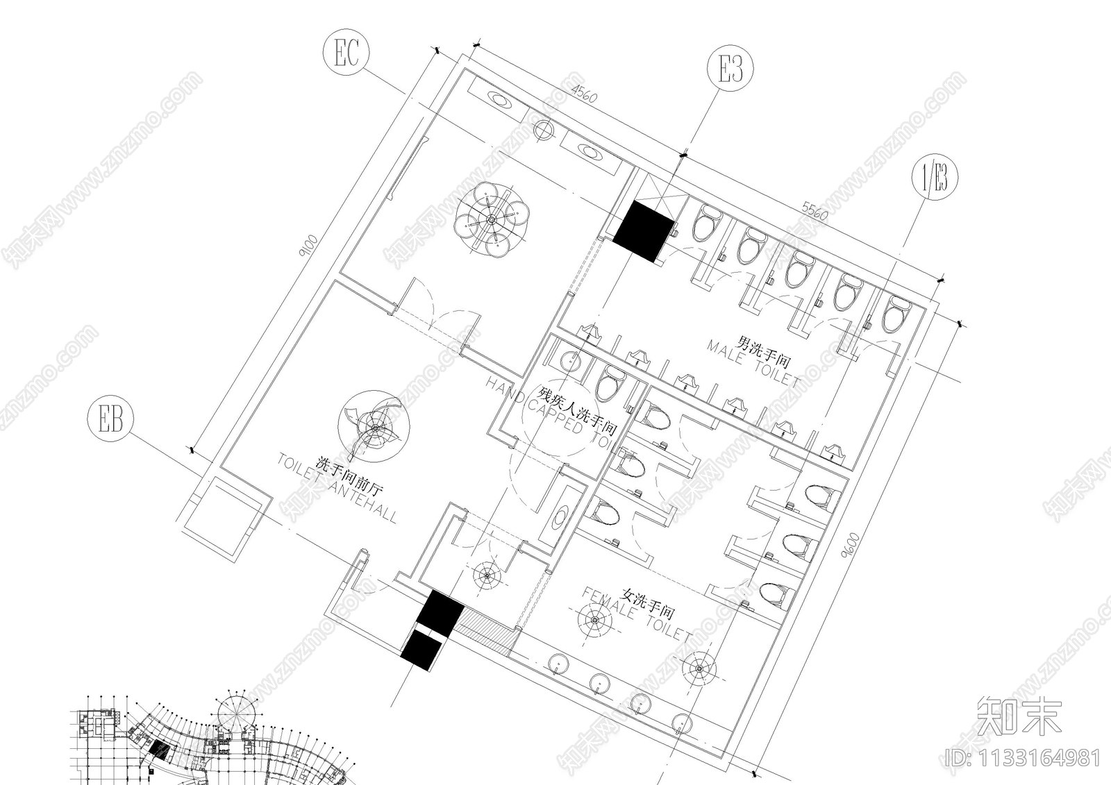 洗手间全套cad施工图下载【ID:1133164981】