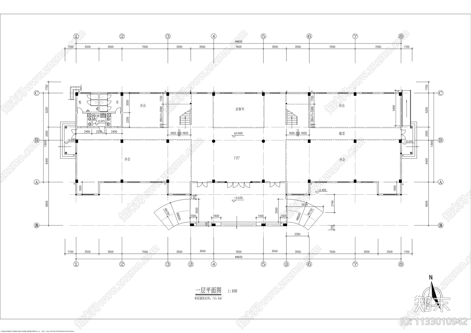 欧式厂区办公楼建筑cad施工图下载【ID:1133010942】