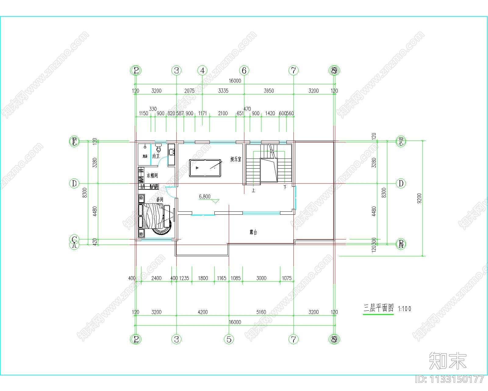 现代别墅建筑平面图施工图下载【ID:1133150177】