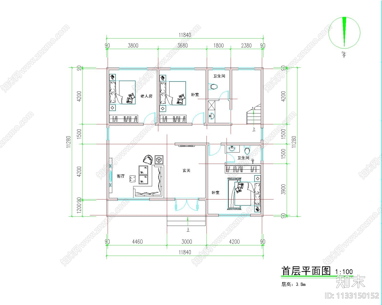 现代别墅建筑平面图施工图下载【ID:1133150152】