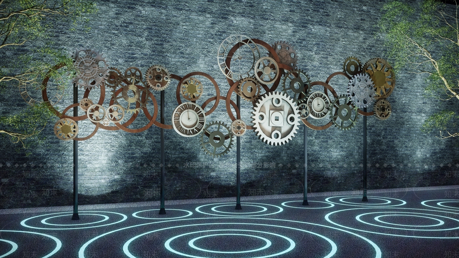 现代齿轮公共艺术雕塑小品SU模型下载【ID:1133082701】
