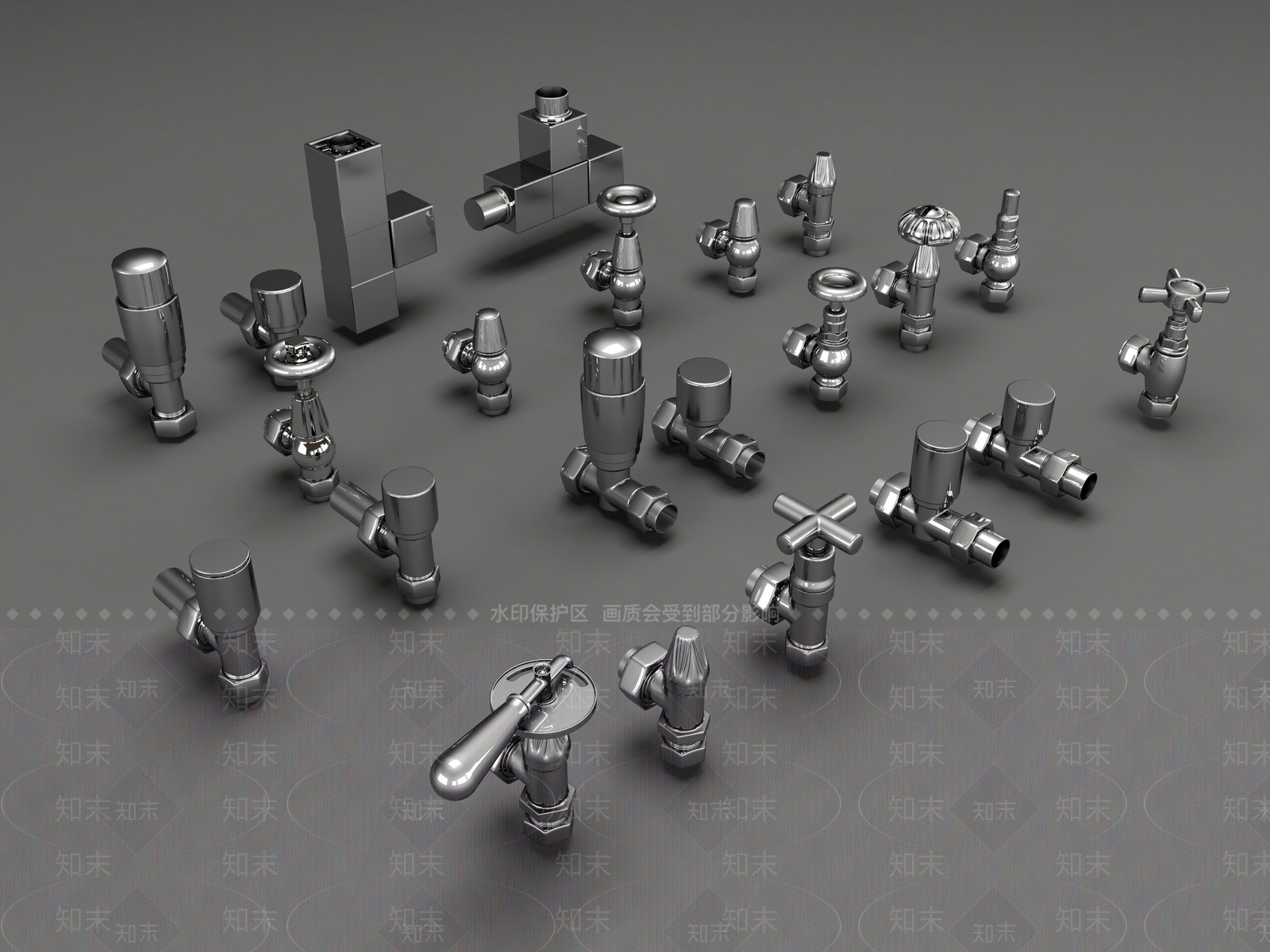 现代厨卫五金件水龙头开关组合SU模型下载【ID:1132979351】