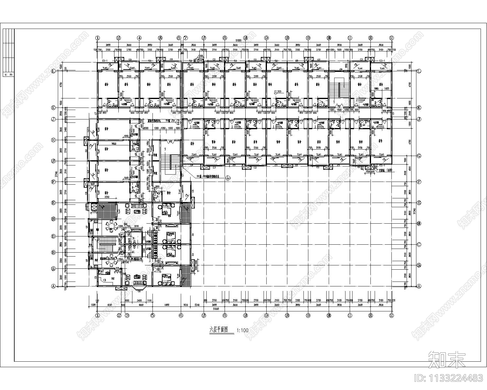 多层宿舍建筑cad施工图下载【ID:1133224483】