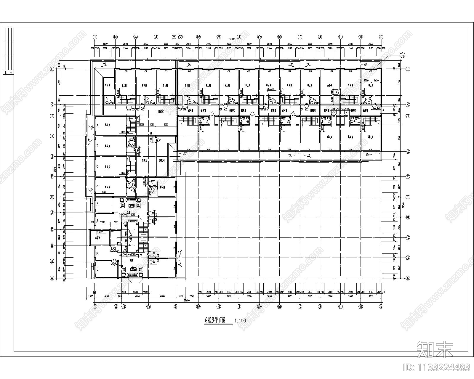 多层宿舍建筑cad施工图下载【ID:1133224483】