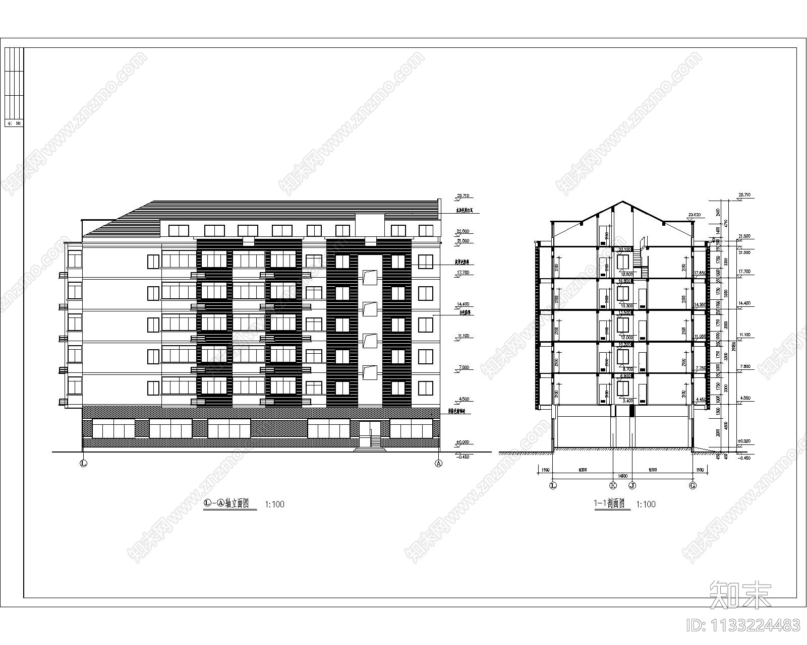 多层宿舍建筑cad施工图下载【ID:1133224483】