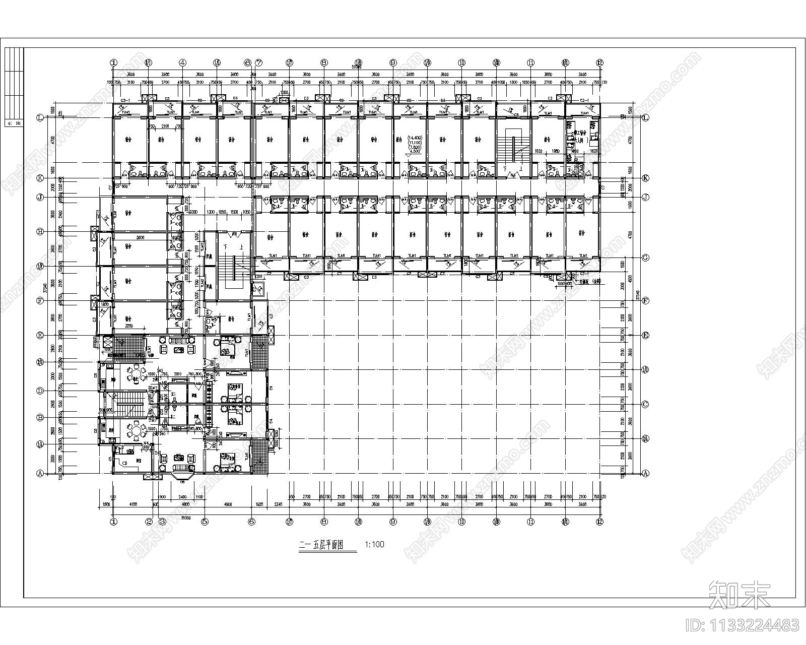 多层宿舍建筑cad施工图下载【ID:1133224483】