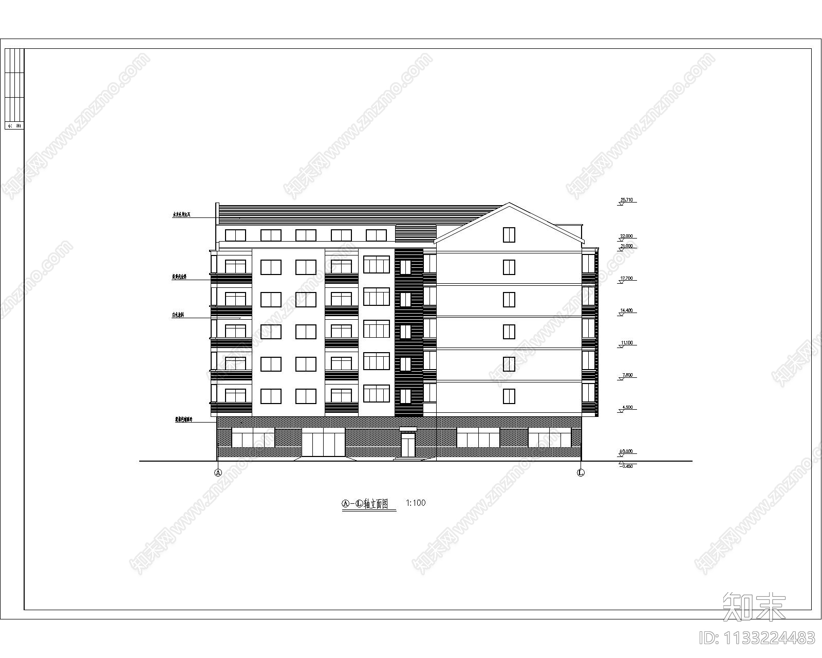 多层宿舍建筑cad施工图下载【ID:1133224483】