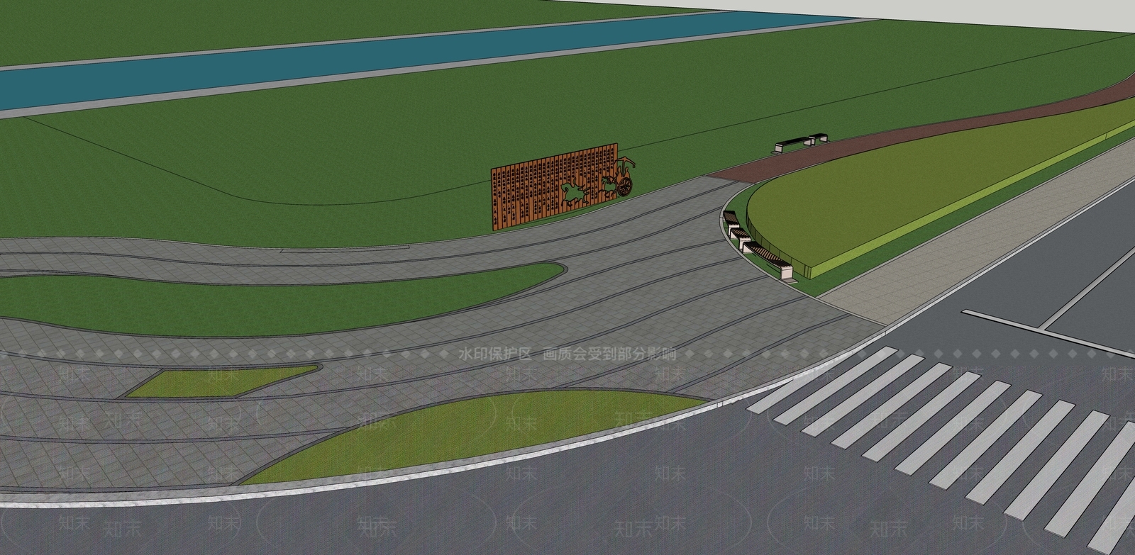 现代口袋公园道路景观SU模型下载【ID:1132982343】