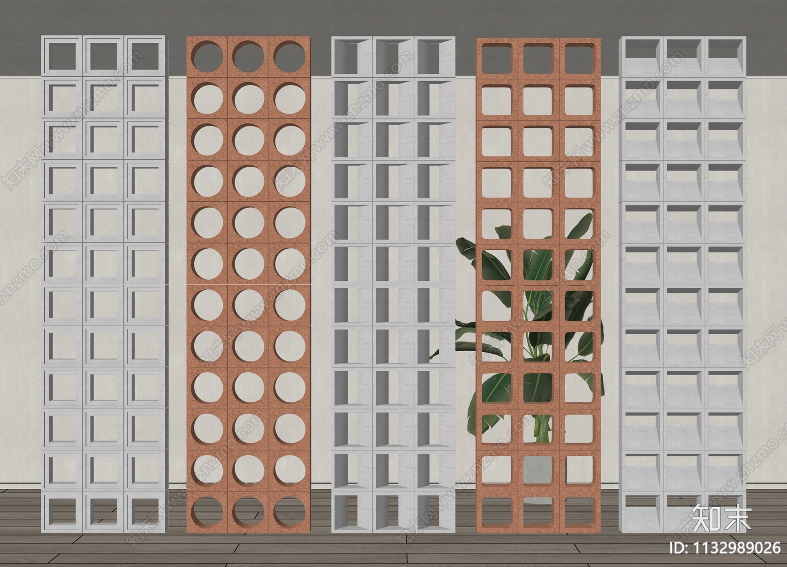 现代镂空水泥砖隔断SU模型下载【ID:1132989026】