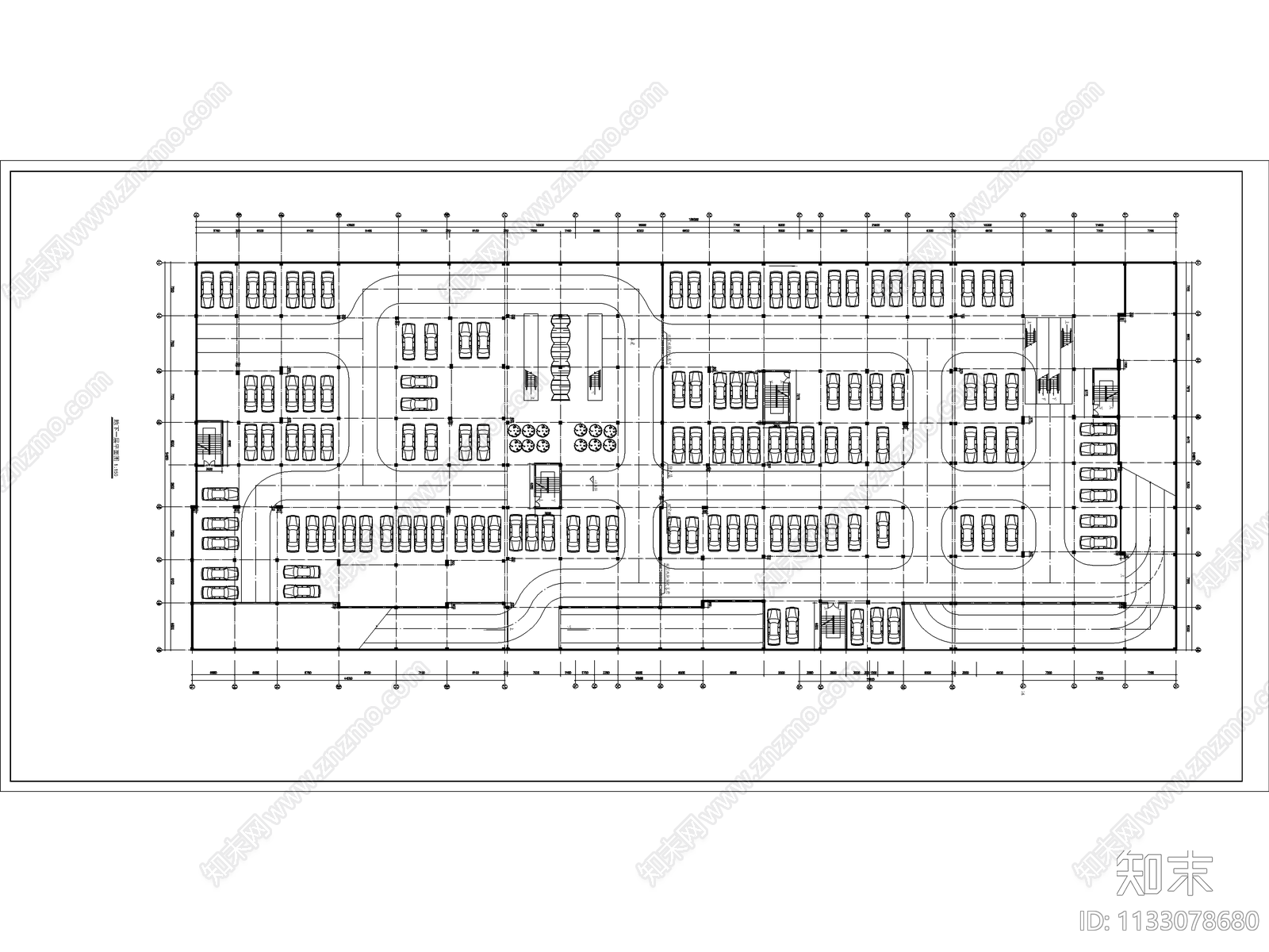 商场地下二层停车场平面图cad施工图下载【ID:1133078680】