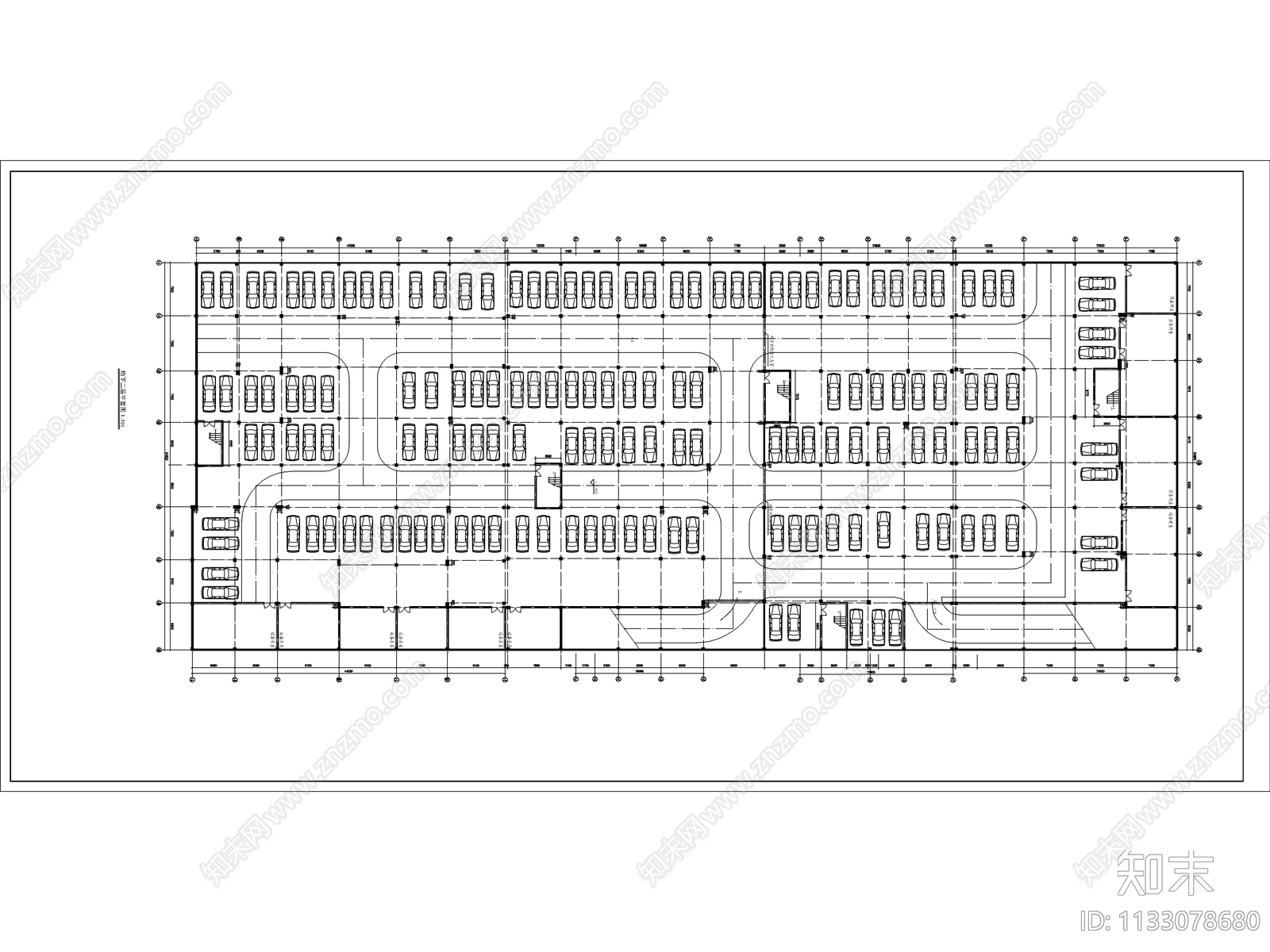 商场地下二层停车场平面图cad施工图下载【ID:1133078680】