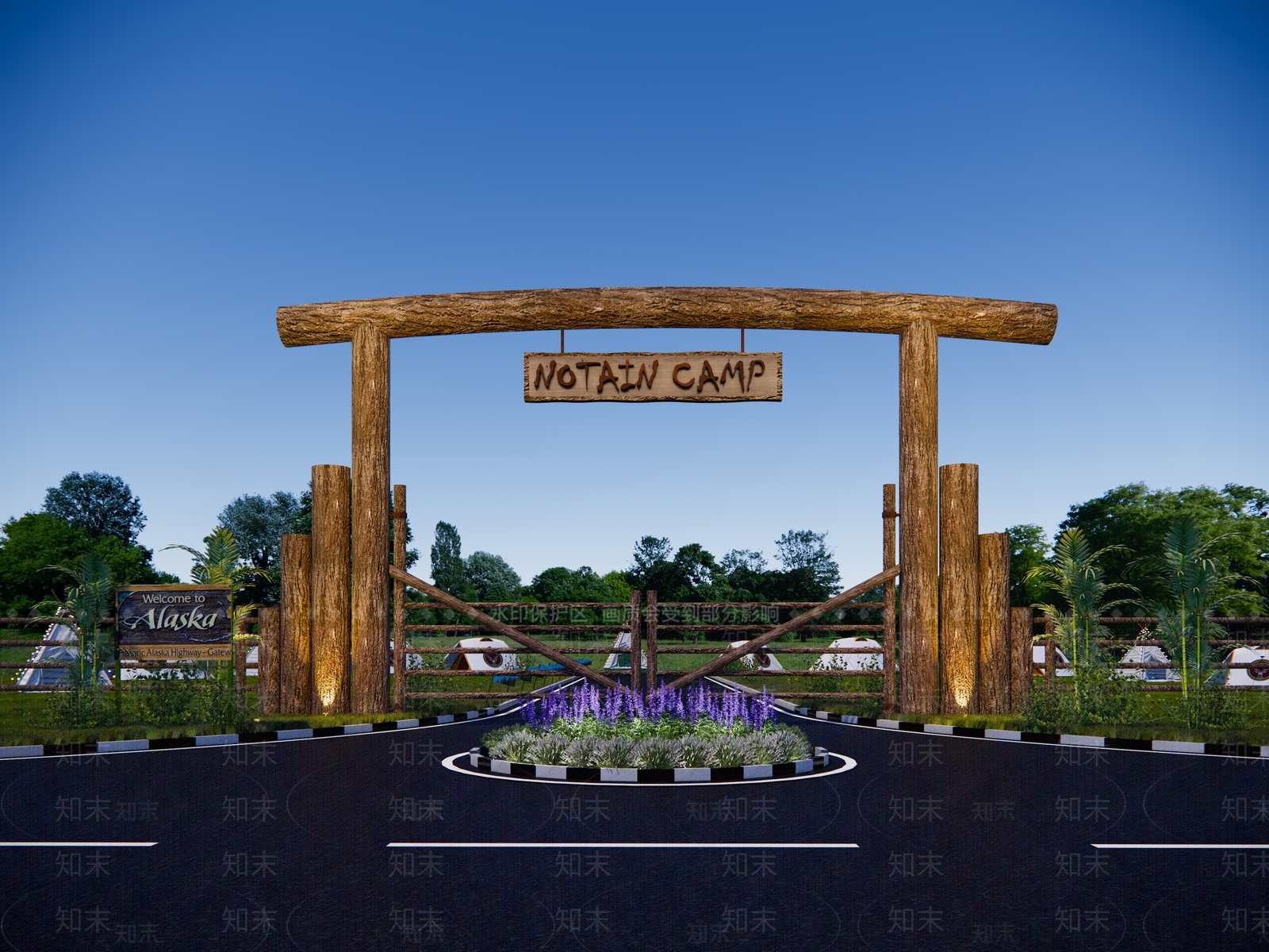 现代露营基地入口logo大门SU模型下载【ID:1132998489】