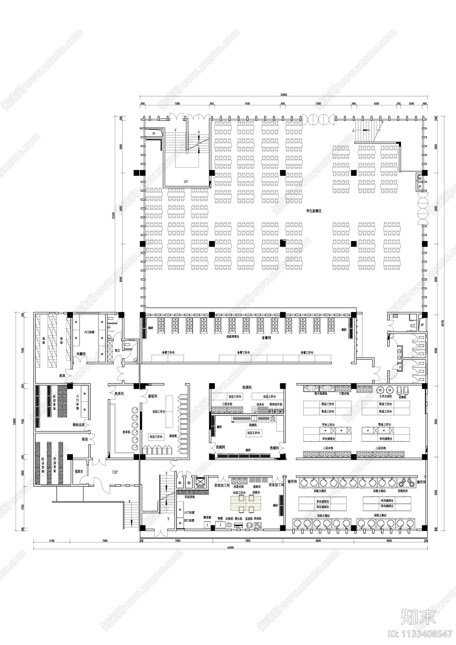 大学食堂平面图cad施工图下载【ID:1133408547】