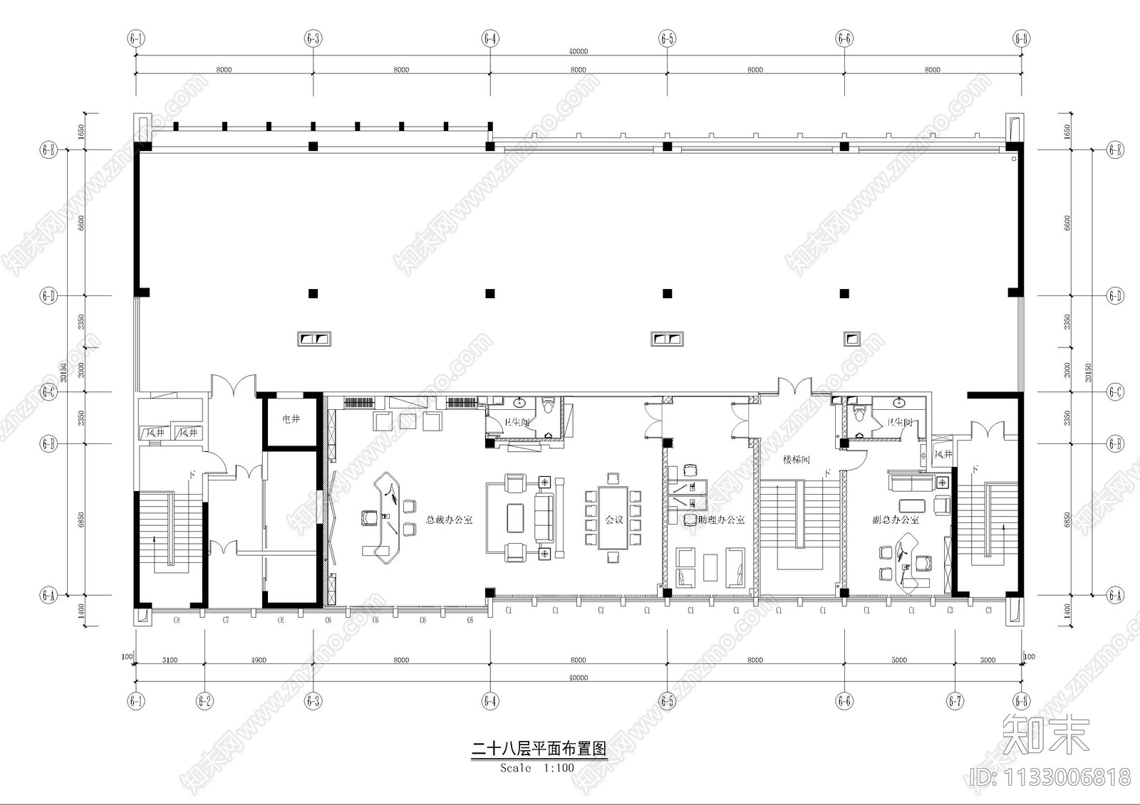 总裁办公室cad施工图下载【ID:1133006818】