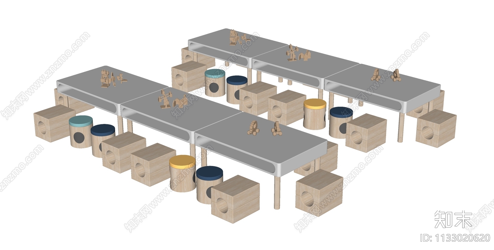 现代儿童学习桌椅SU模型下载【ID:1133020620】
