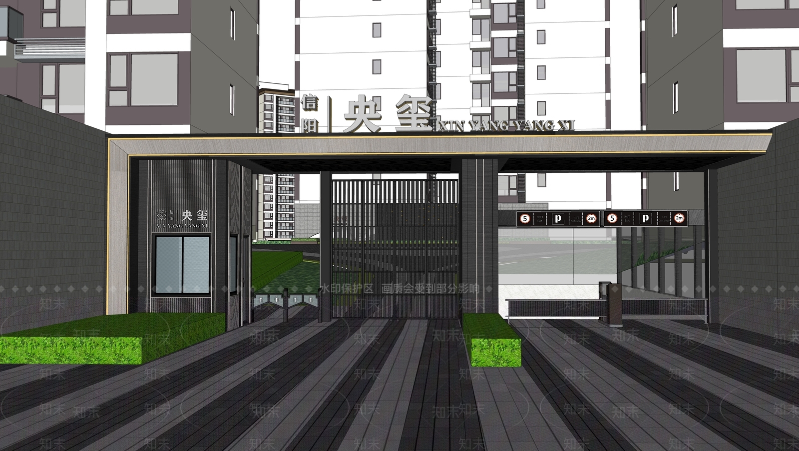 新中式小区入口大门SU模型下载【ID:1133029196】