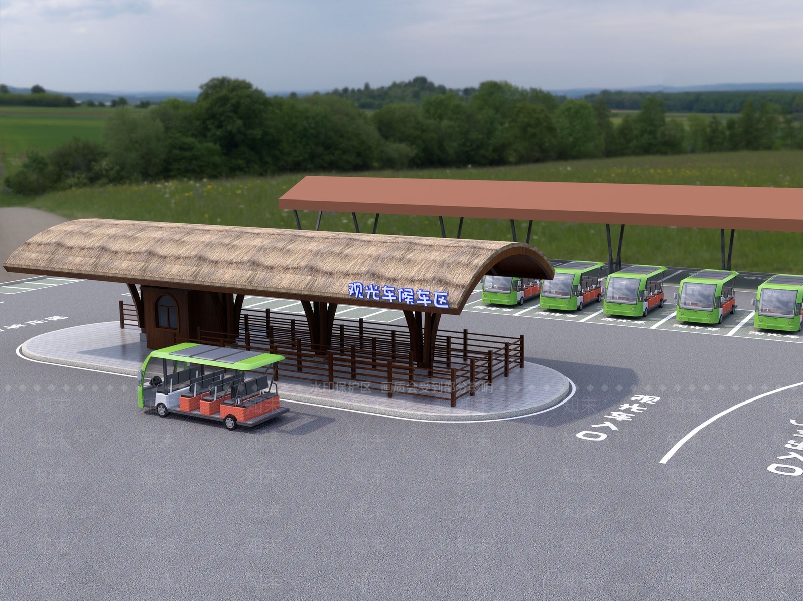 现代摆渡车车站SU模型下载【ID:1133034931】