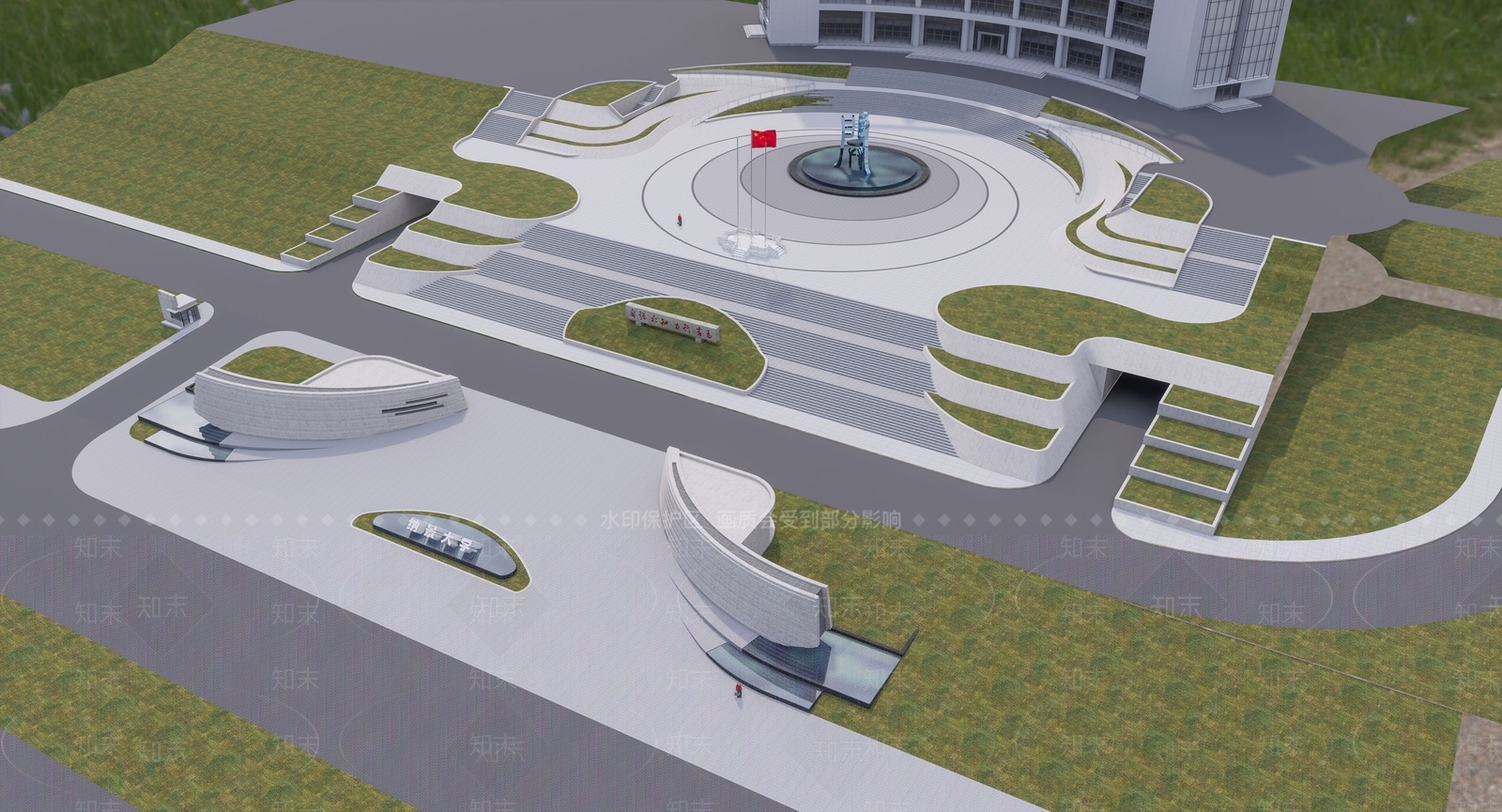 现代校园入口广场景观SU模型下载【ID:1133035629】