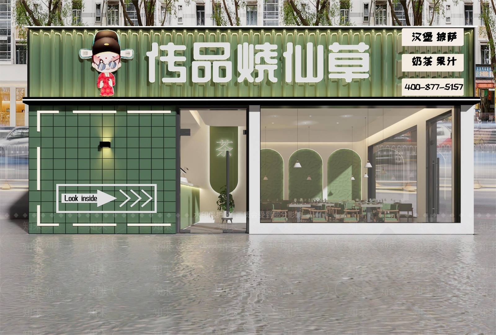 现代奶茶店门头3D模型下载【ID:1133050184】
