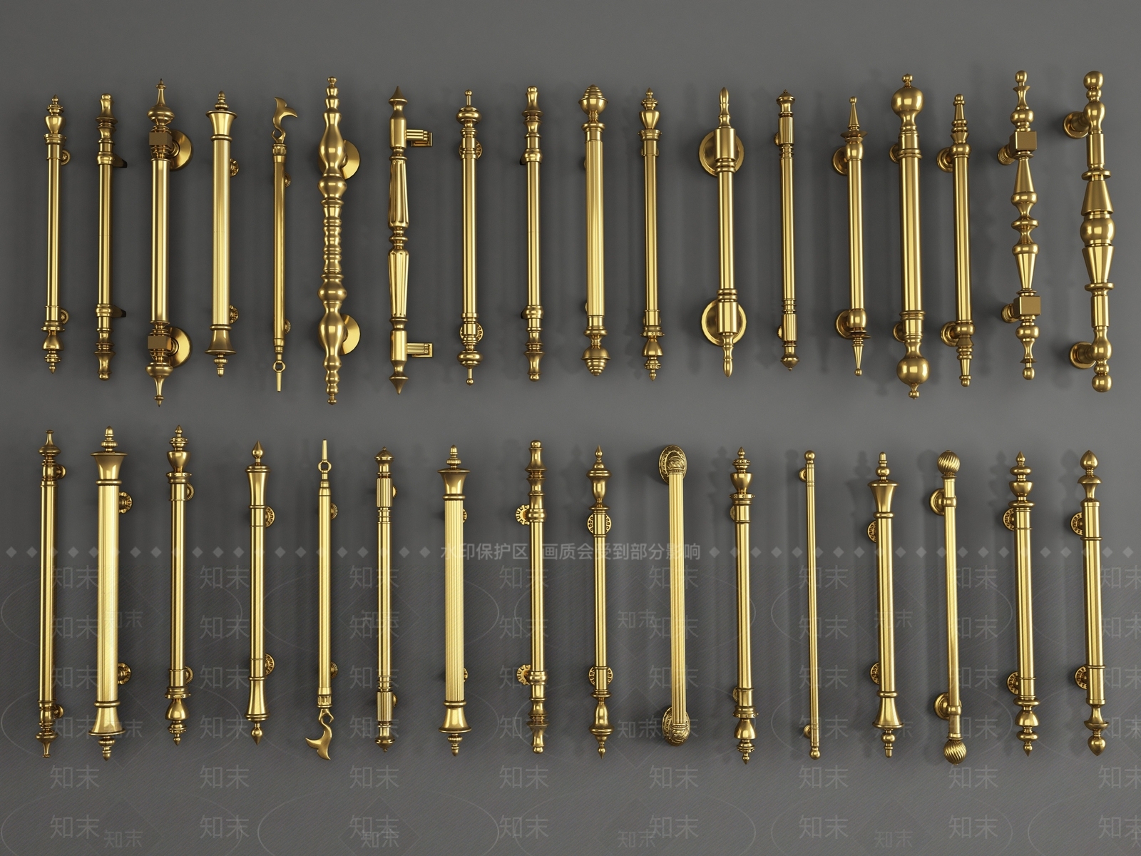 简欧轻奢镀金大门门把手拉手组合SU模型下载【ID:1133051718】