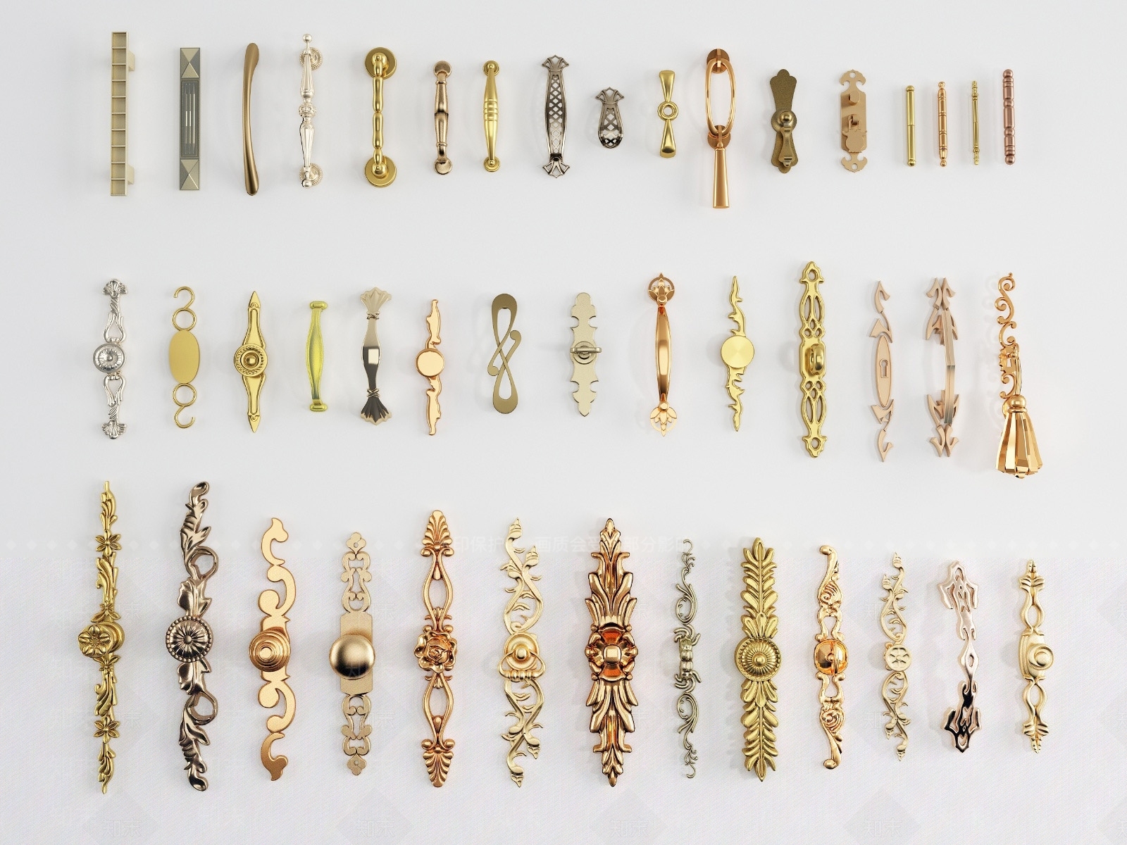 欧式轻奢黄铜拉手门把手组合SU模型下载【ID:1134666383】