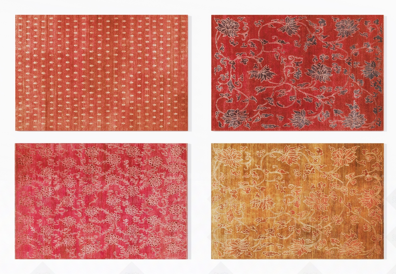 现代红色艺术花纹图案地毯组合3D模型下载【ID:1133053674】