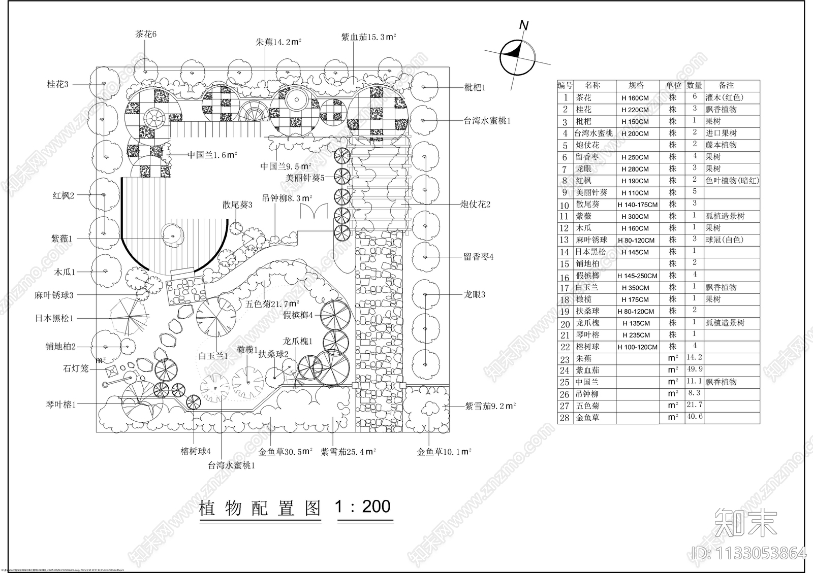 别墅庭院景观平面布置图cad施工图下载【ID:1133053864】