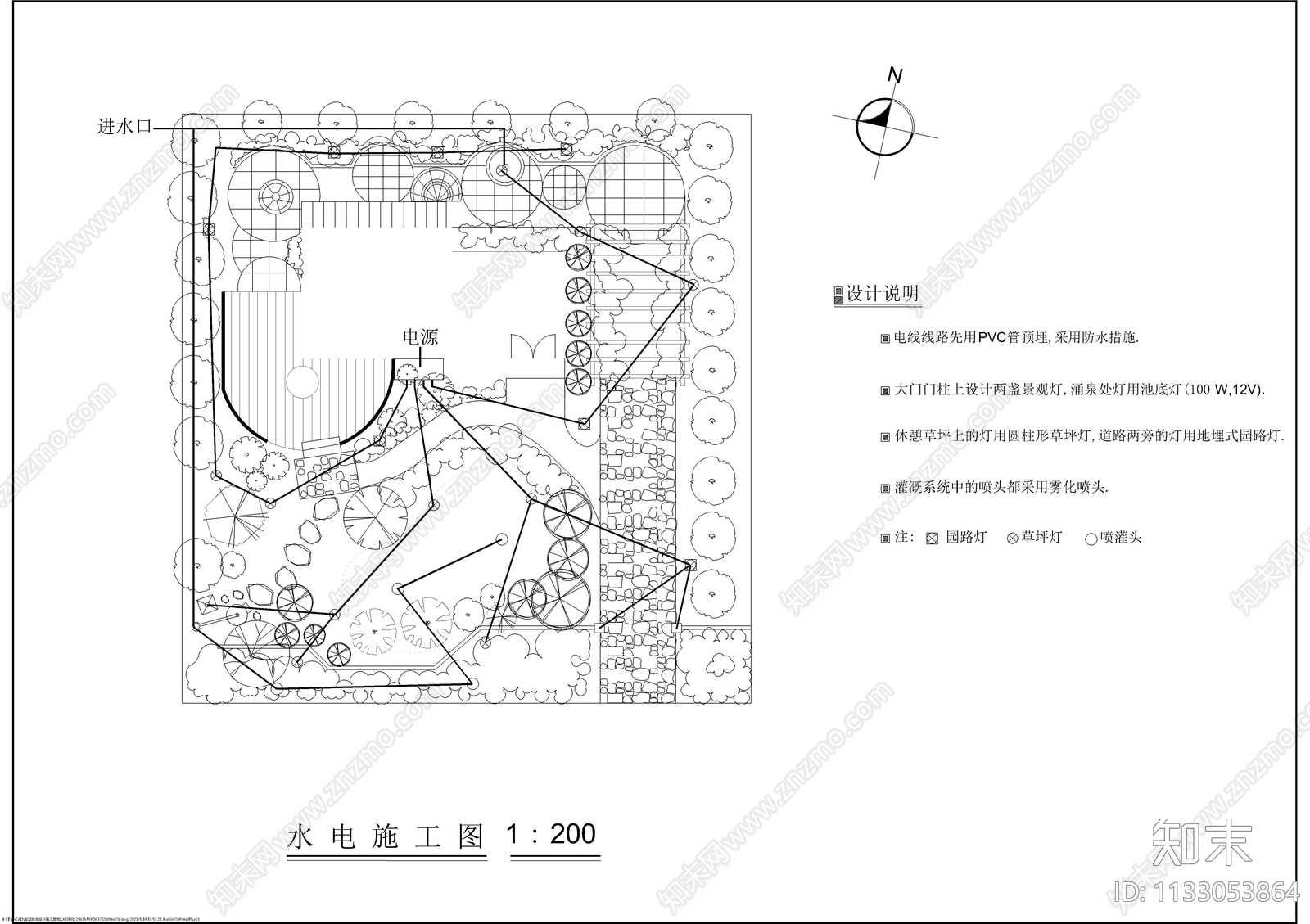 别墅庭院景观平面布置图cad施工图下载【ID:1133053864】