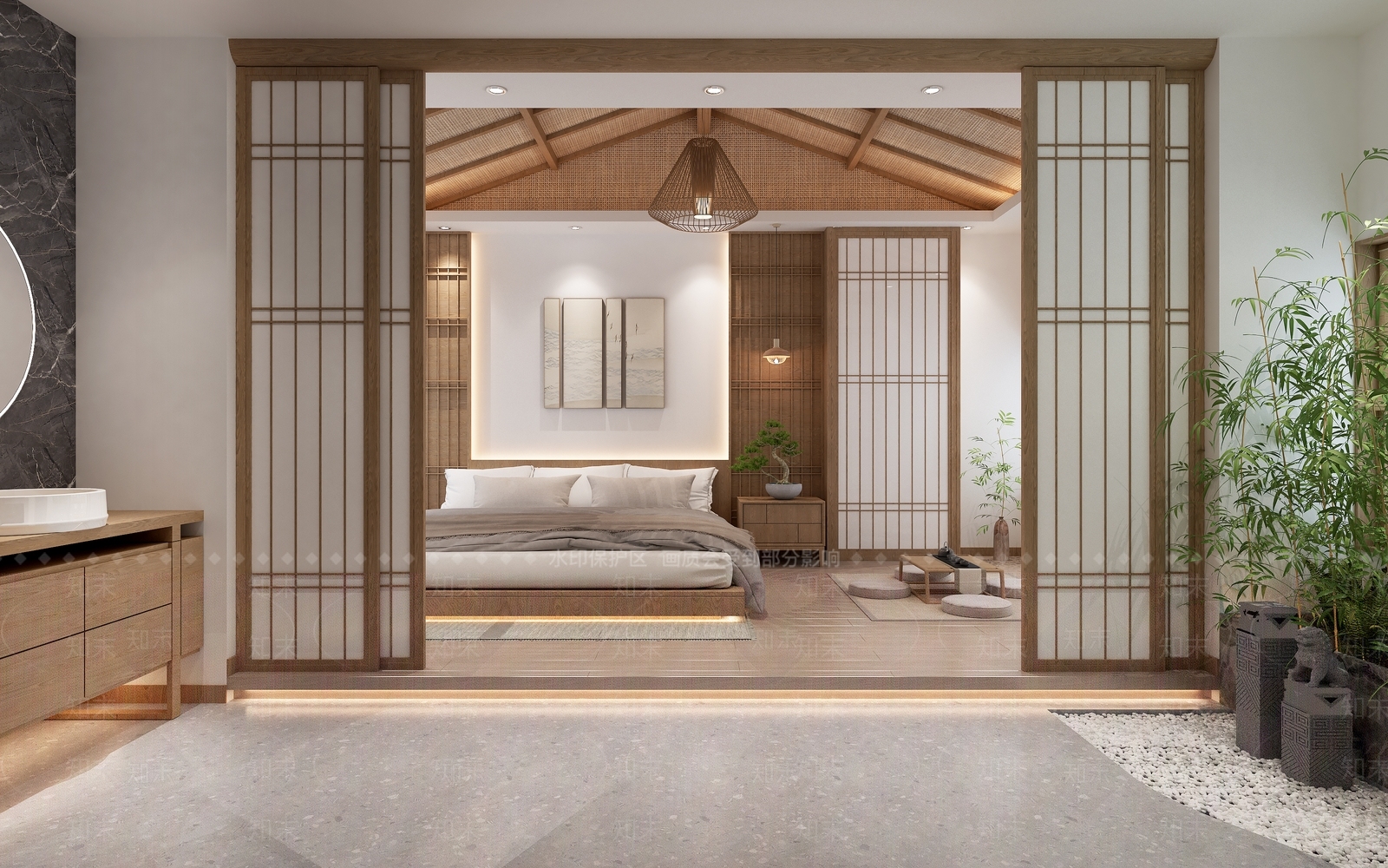 日式家居卧室3D模型下载【ID:1221519366】