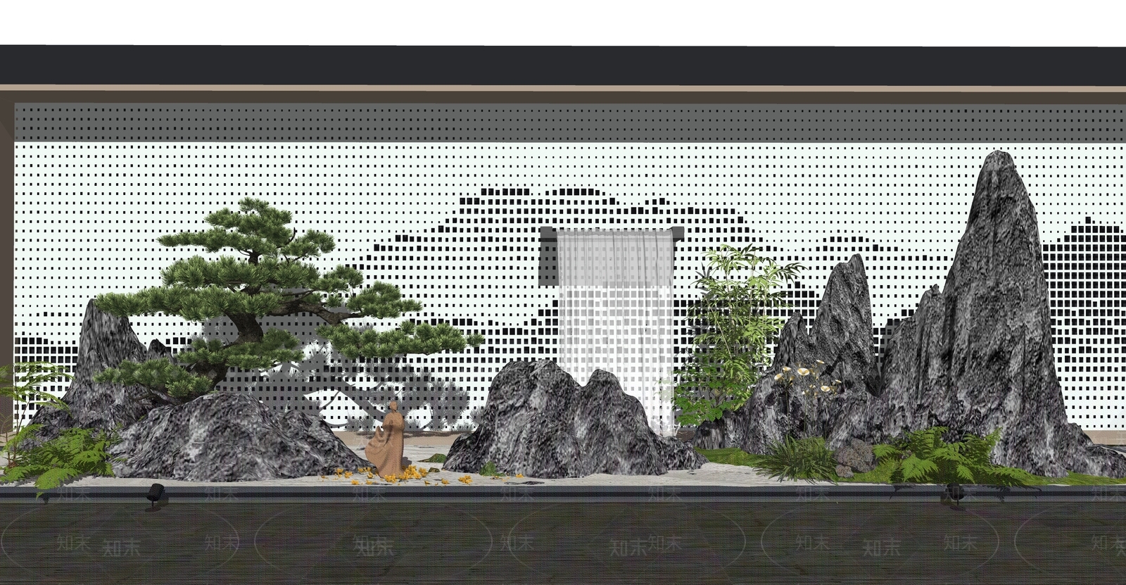 新中式假山水景景观SU模型下载【ID:1133055469】