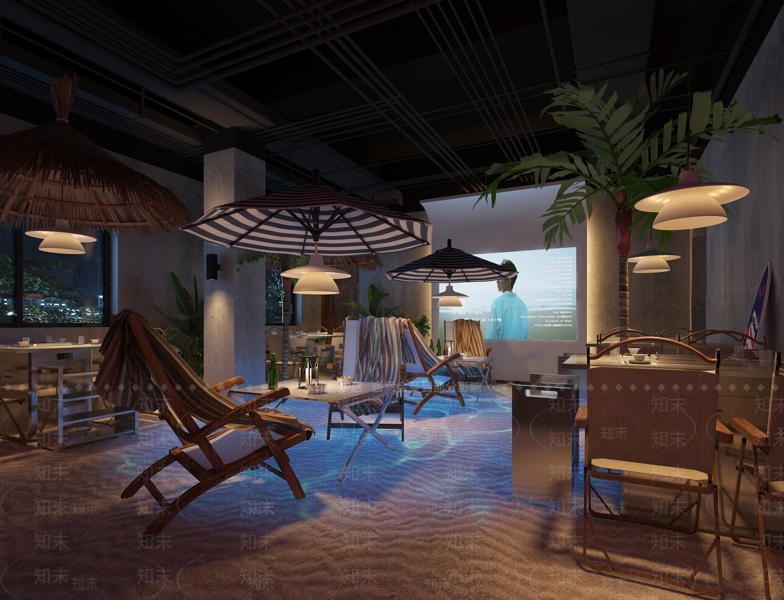 现代室外沙滩火锅餐厅3D模型下载【ID:1133749774】