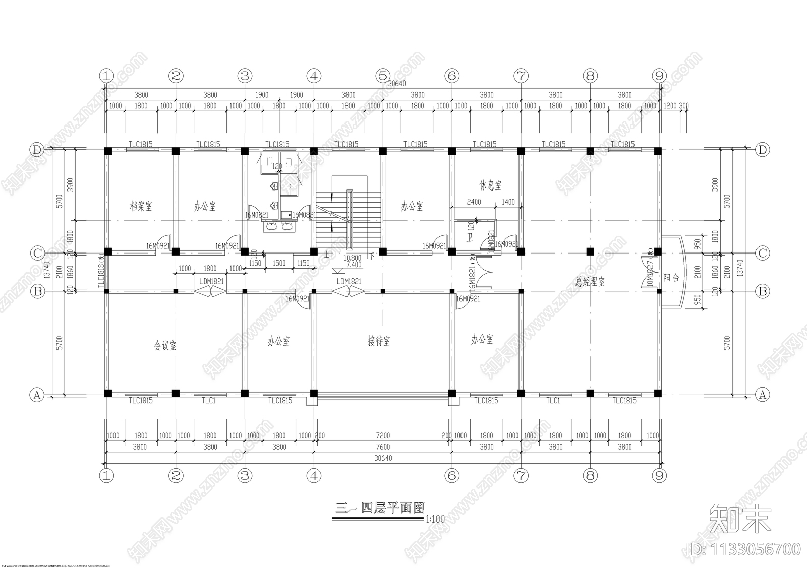 四层办公楼建筑cad施工图下载【ID:1133056700】