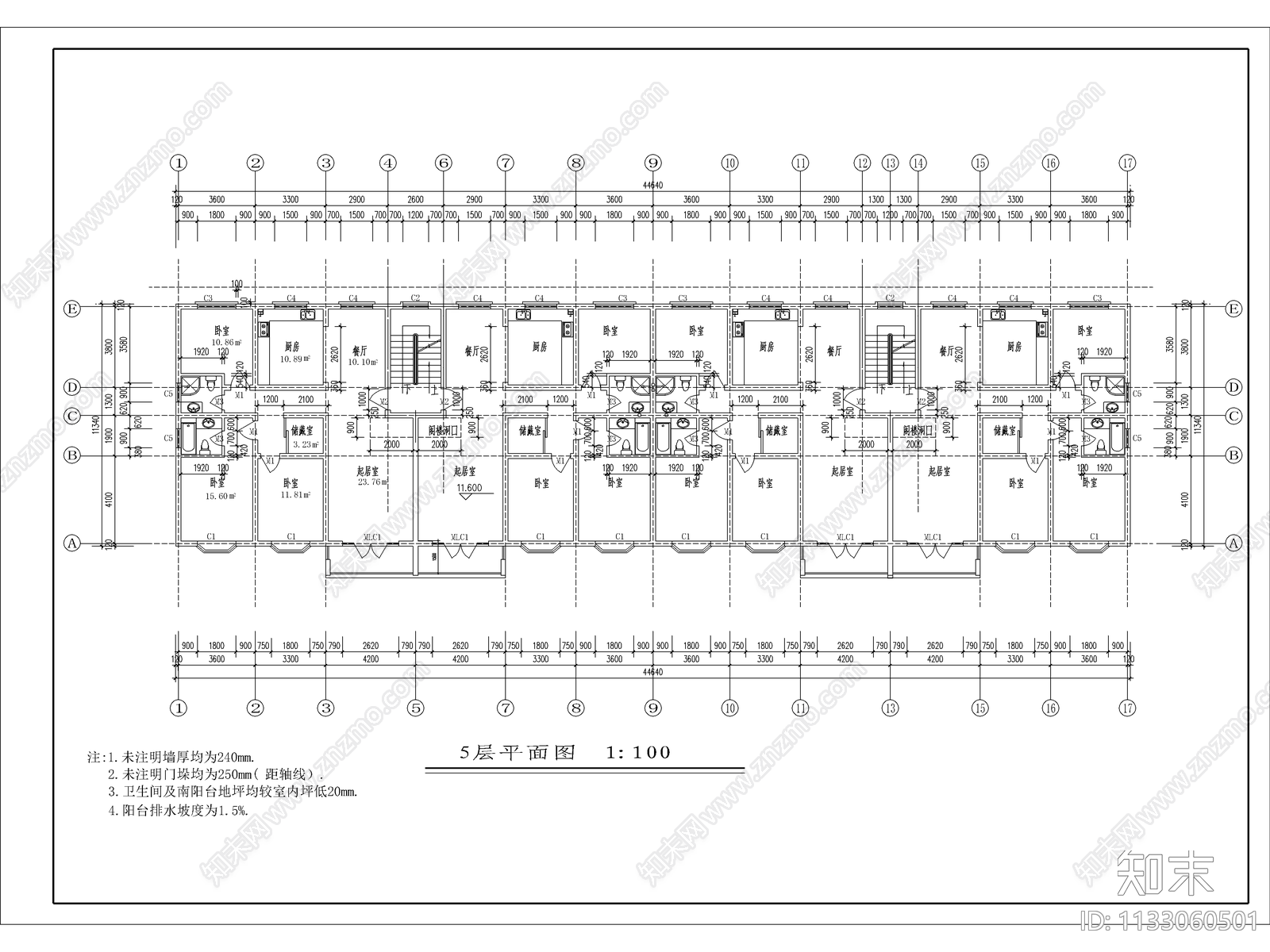 多层住宅楼建筑cad施工图下载【ID:1133060501】