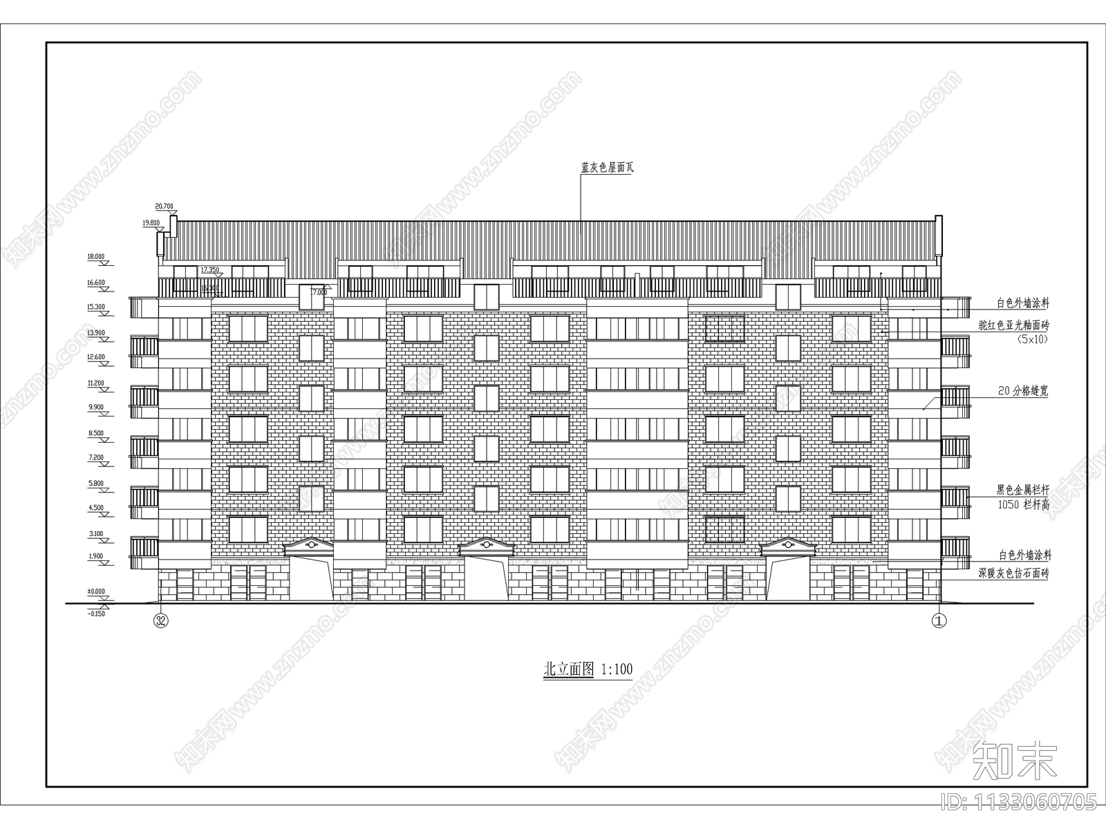 六层住宅建筑cad施工图下载【ID:1133060705】