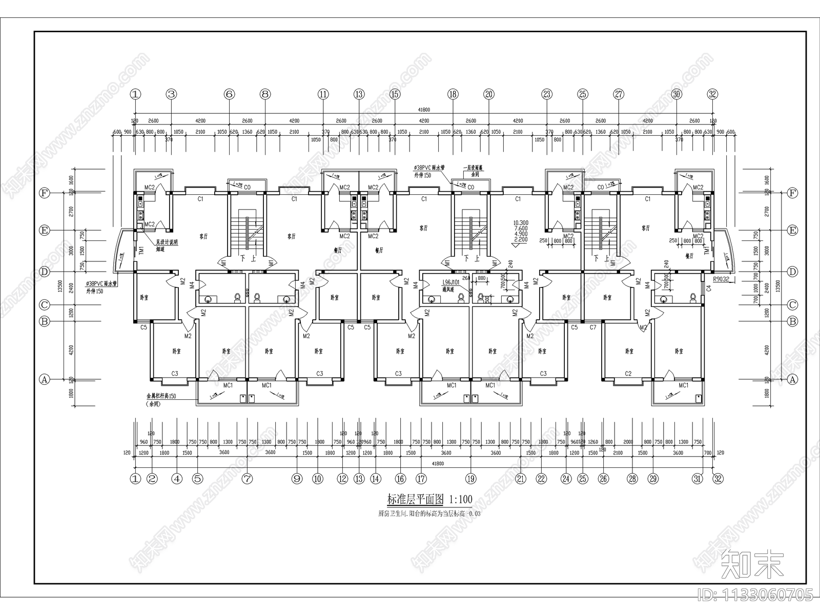 六层住宅建筑cad施工图下载【ID:1133060705】