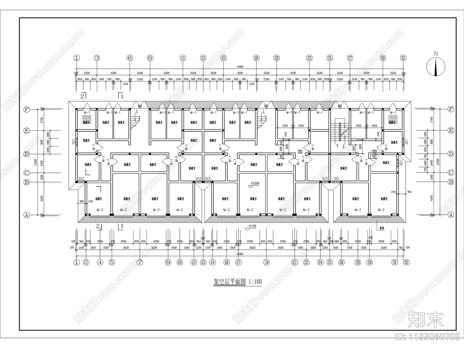 六层住宅建筑cad施工图下载【ID:1133060705】