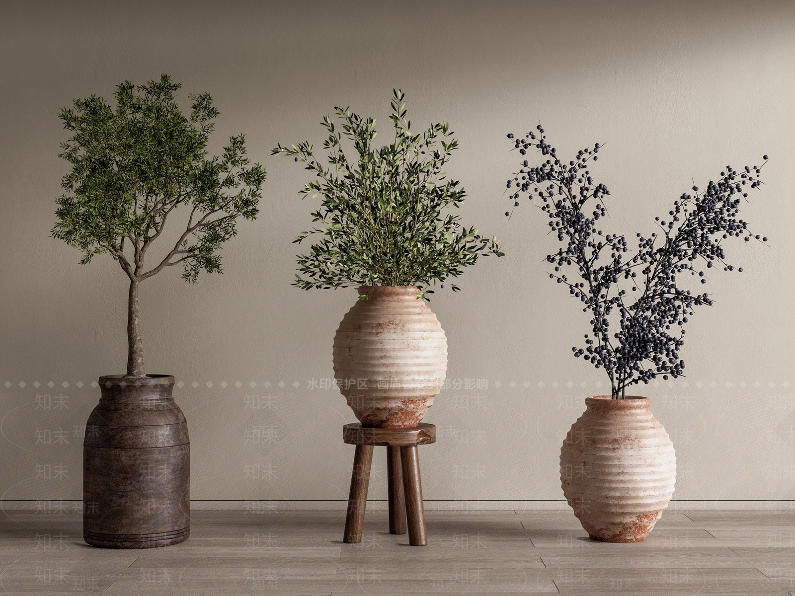 侘寂陶罐花瓶花艺SU模型下载【ID:1133063706】