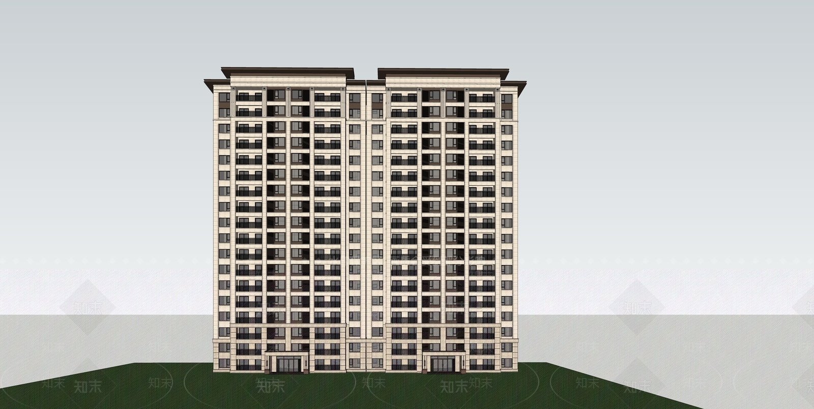 新中式小高层住宅SU模型下载【ID:1133072203】
