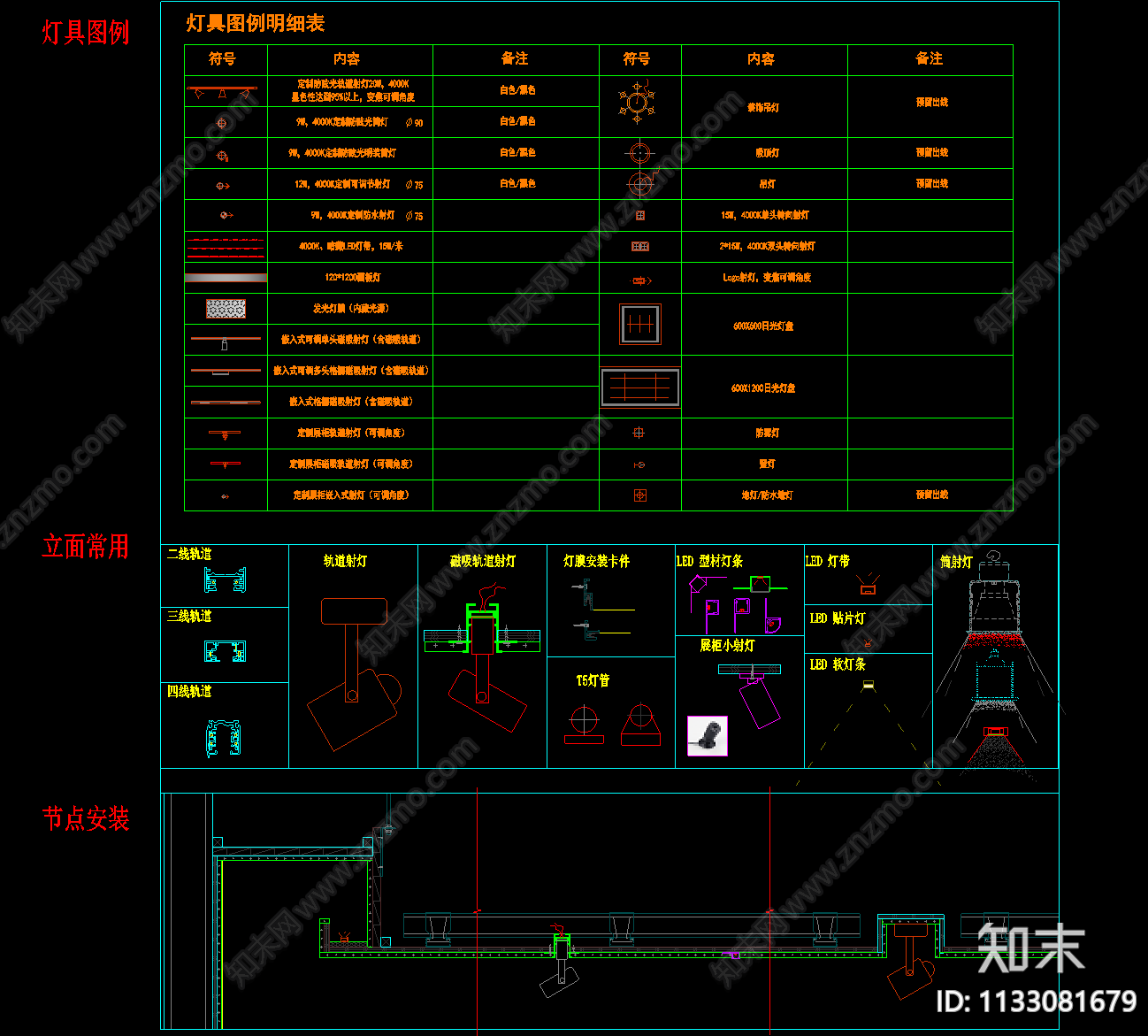 博物馆灯具cad施工图下载【ID:1133081679】