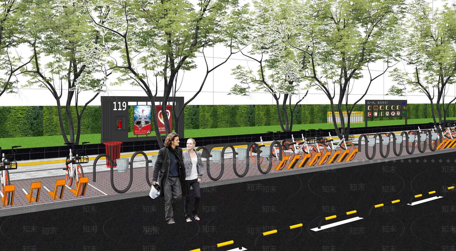 现代城市人行道停车位SU模型下载【ID:1133411388】