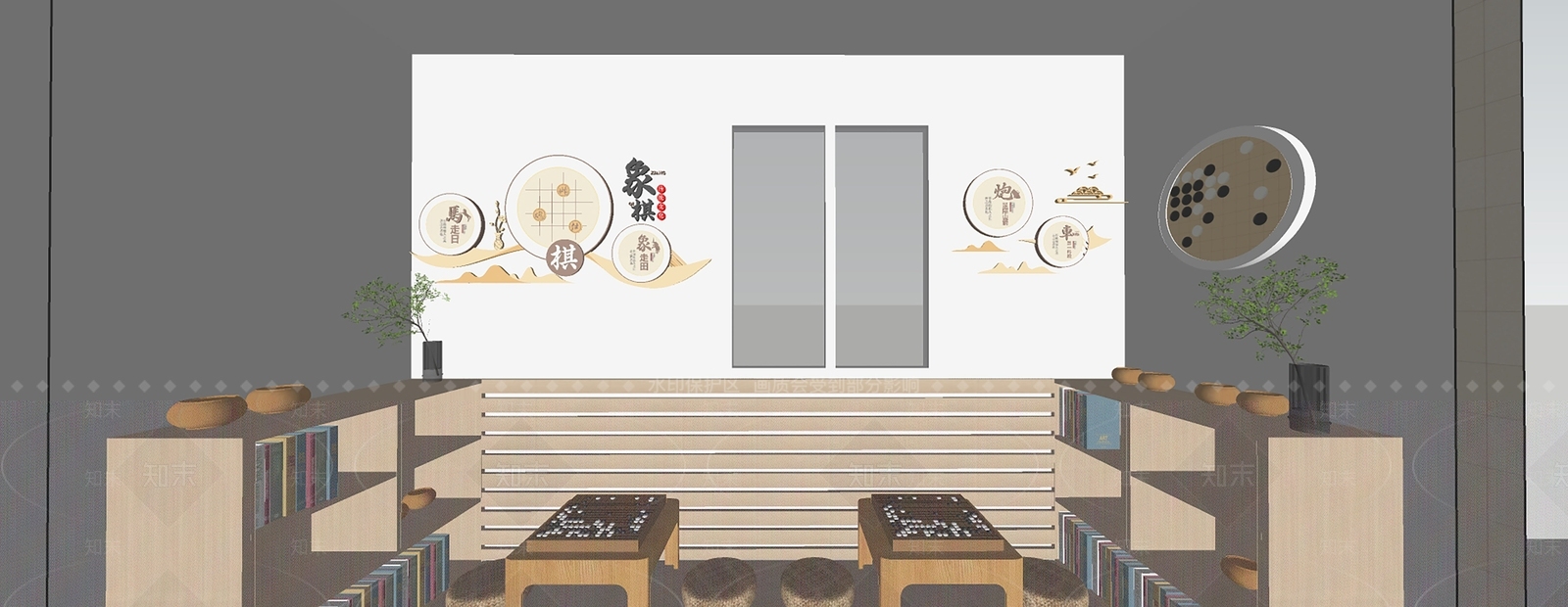 现代校园棋室活动空间SU模型下载【ID:1133084945】