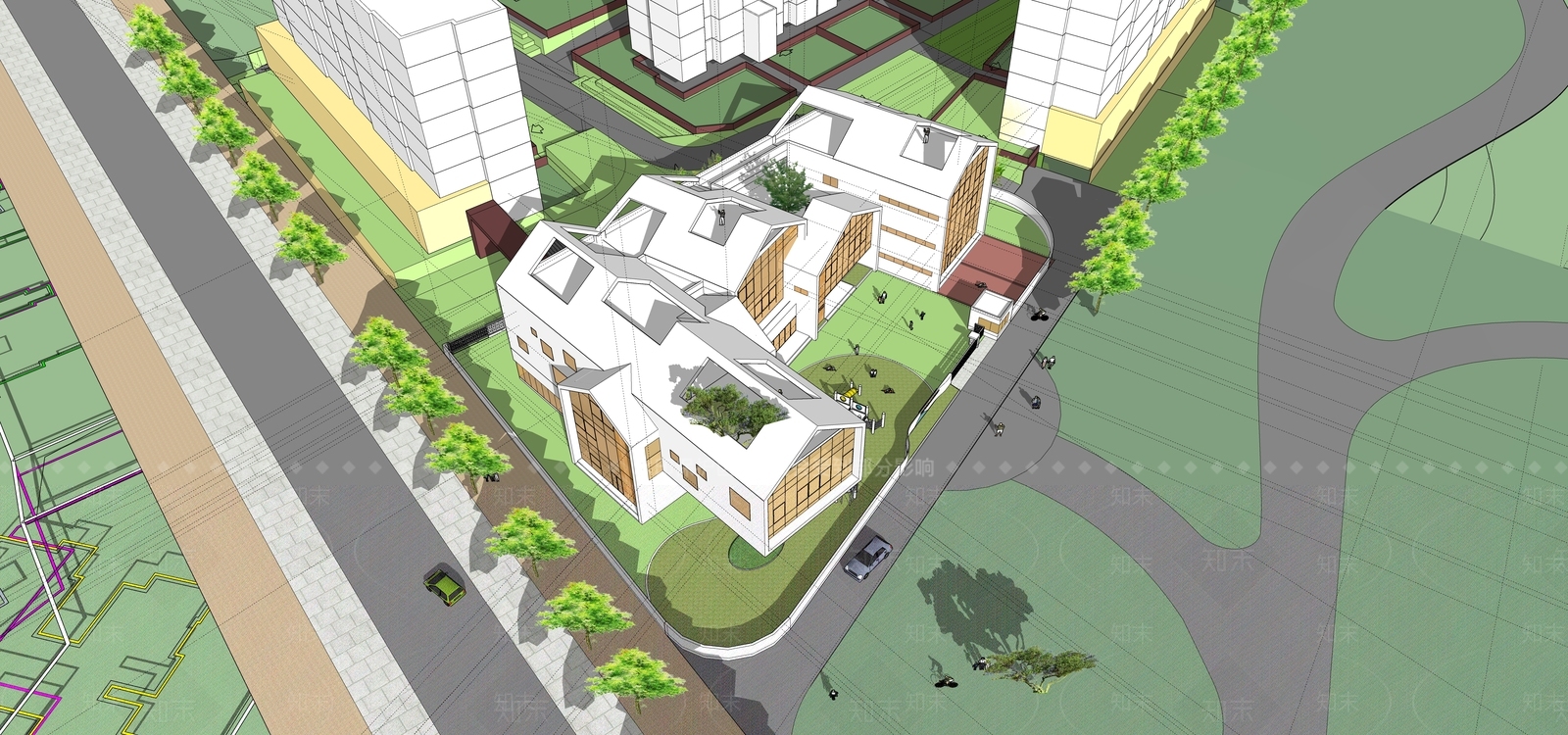 现代剖屋顶幼儿园SU模型下载【ID:1133085617】