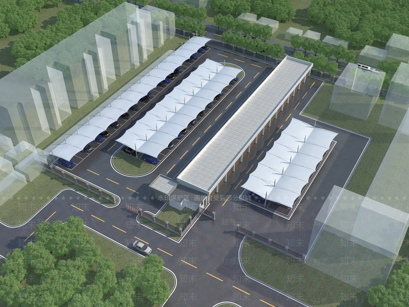 现代户外停车场3D模型下载【ID:1133089676】