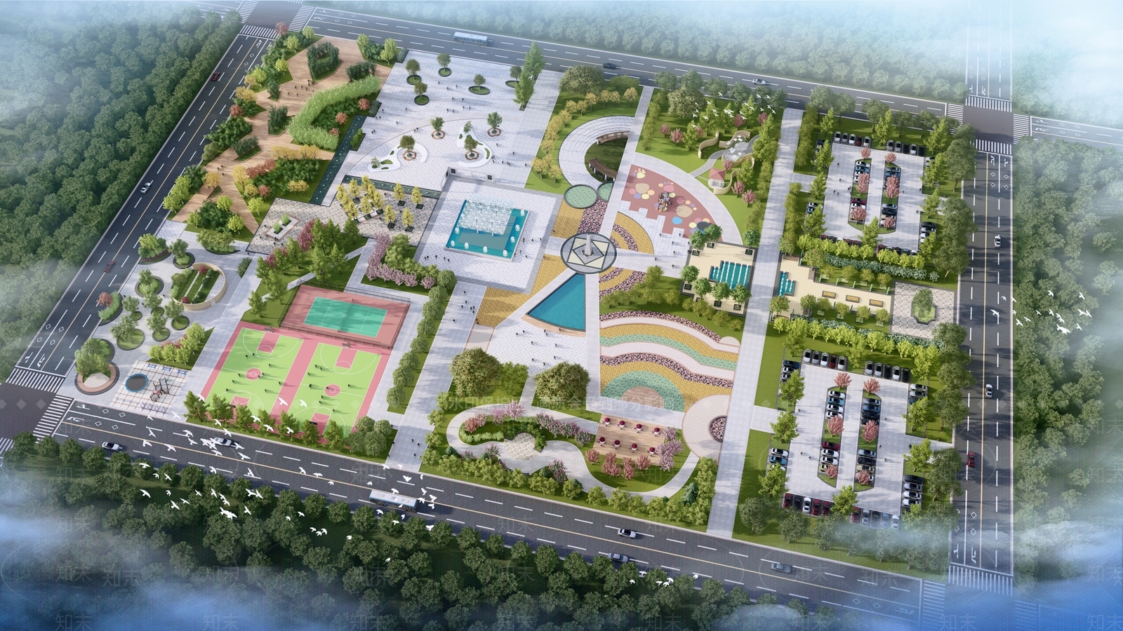 现代城市休闲景观公园SU模型下载【ID:1133090540】