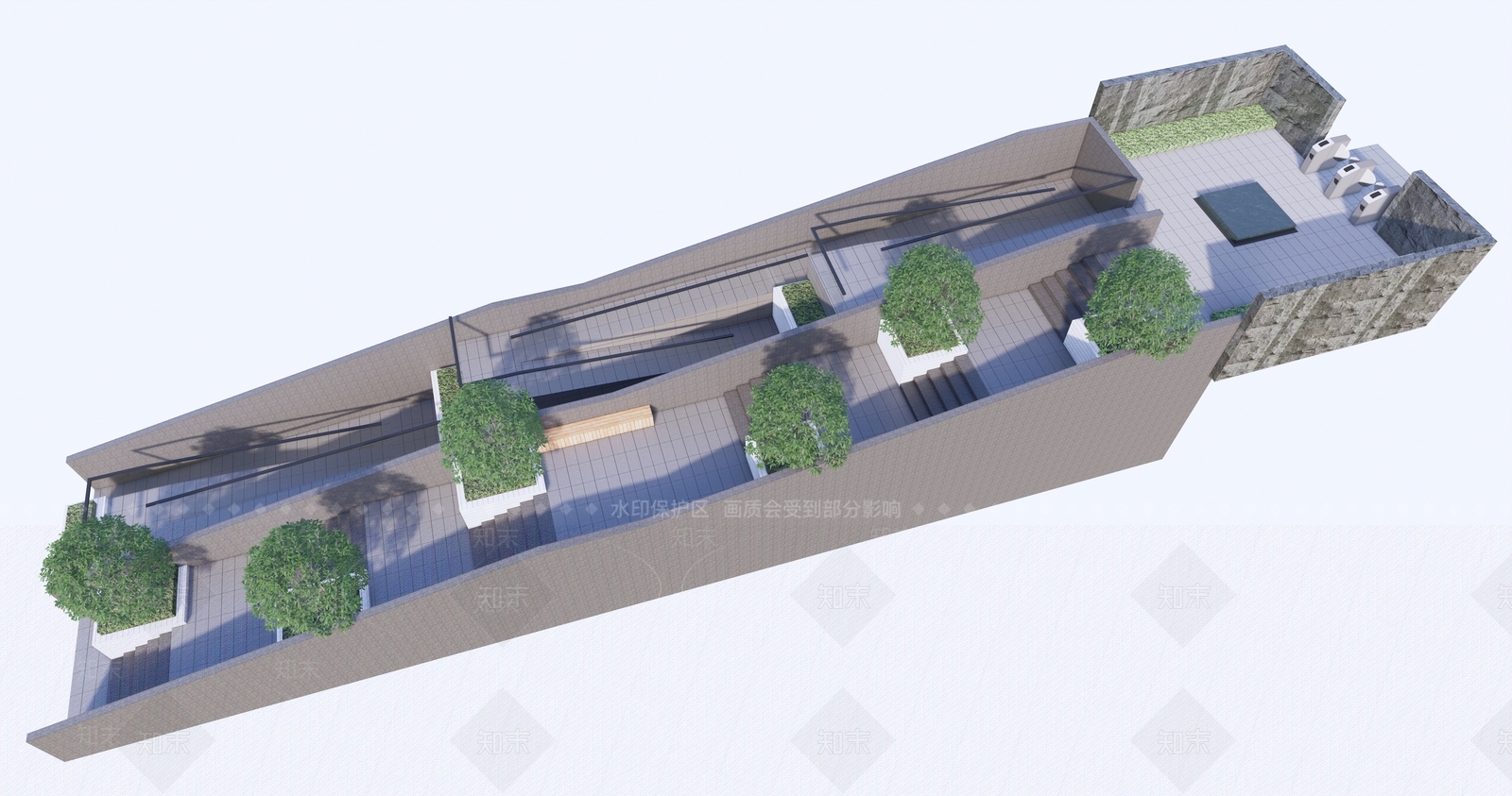 现代台阶景观SU模型下载【ID:1133094219】